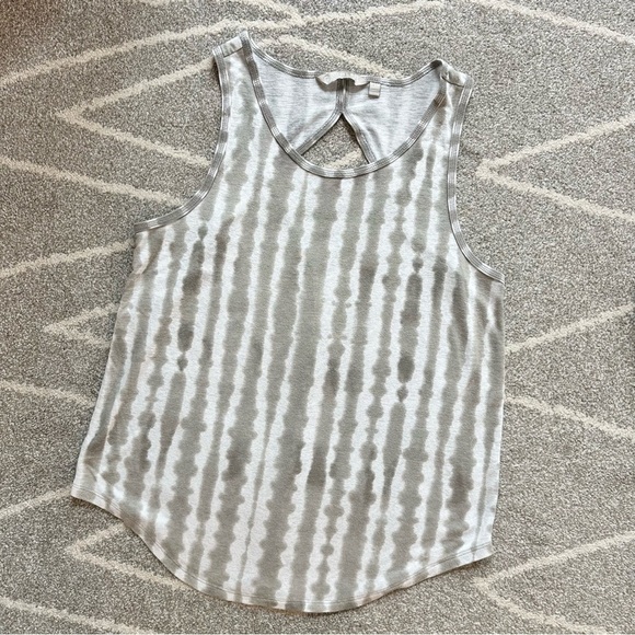 Athleta Gray and White Slub Cotton Diamond Back Tank - Picture 1 of 5